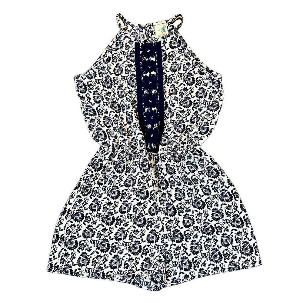Lily Bleu Navy White Girls Halter Romper Large 12